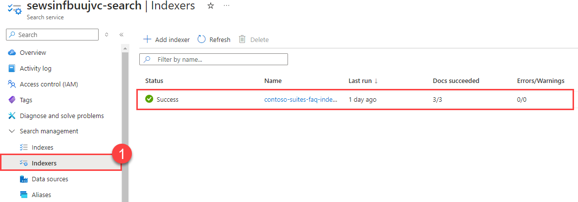 The Indexers menu option shows that index preparation was successful.