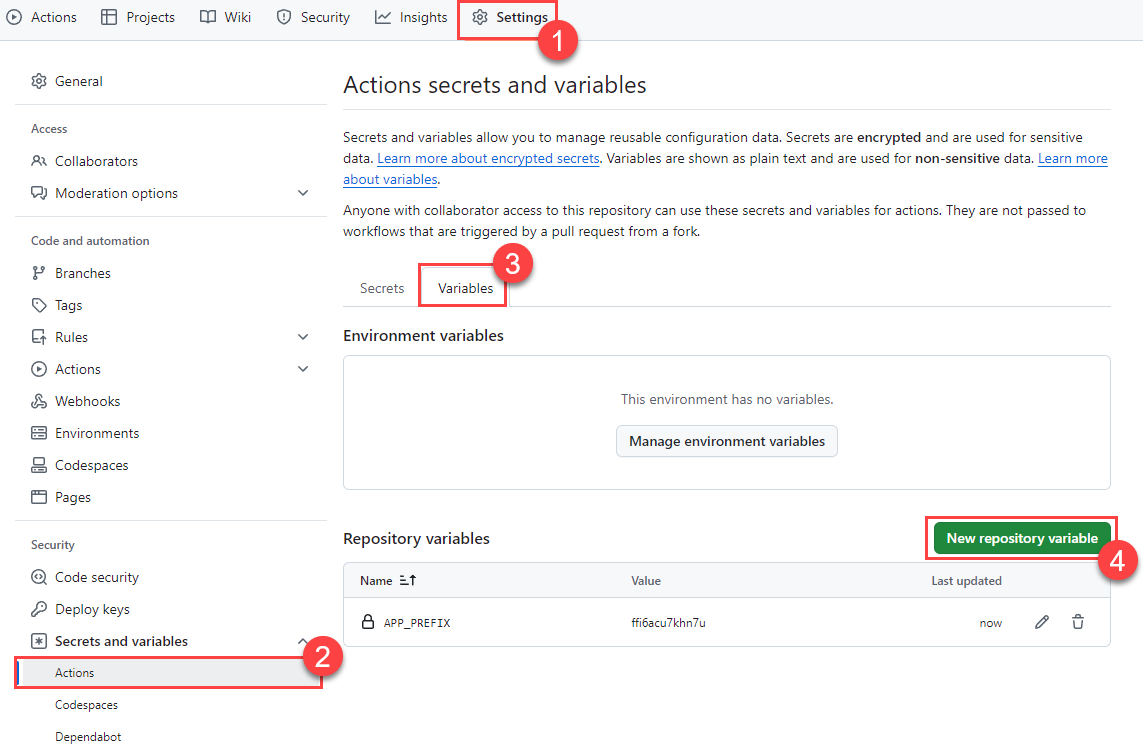Add a new GitHub Actions repository-level variable.