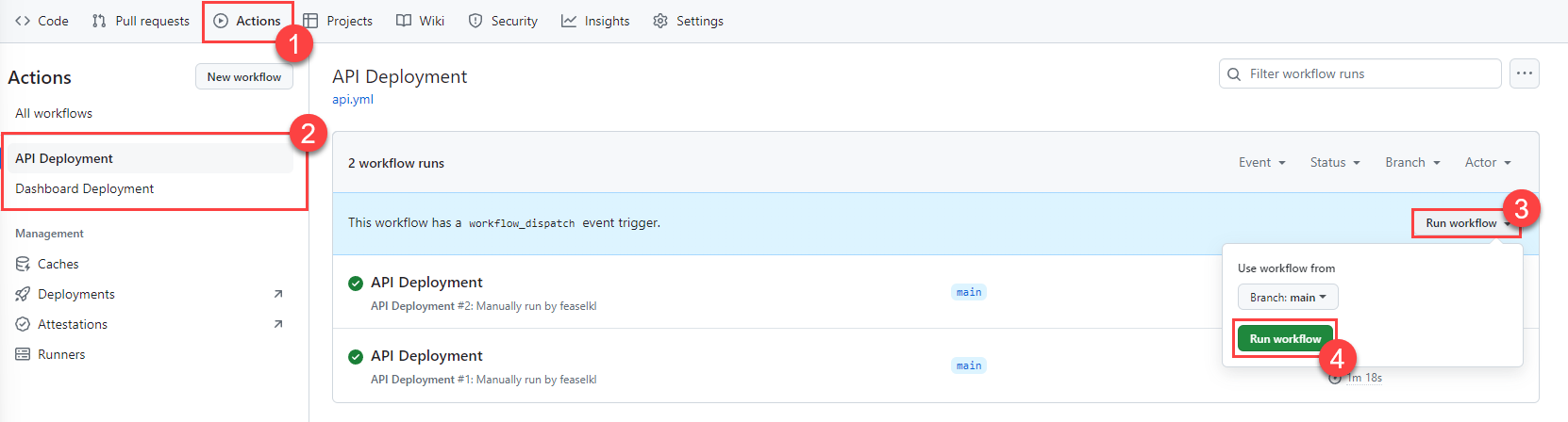 Run the API Deployment GitHub Actions workflow.