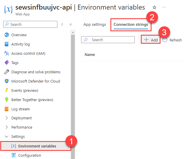 Creating a new environment variable for an Azure App Service