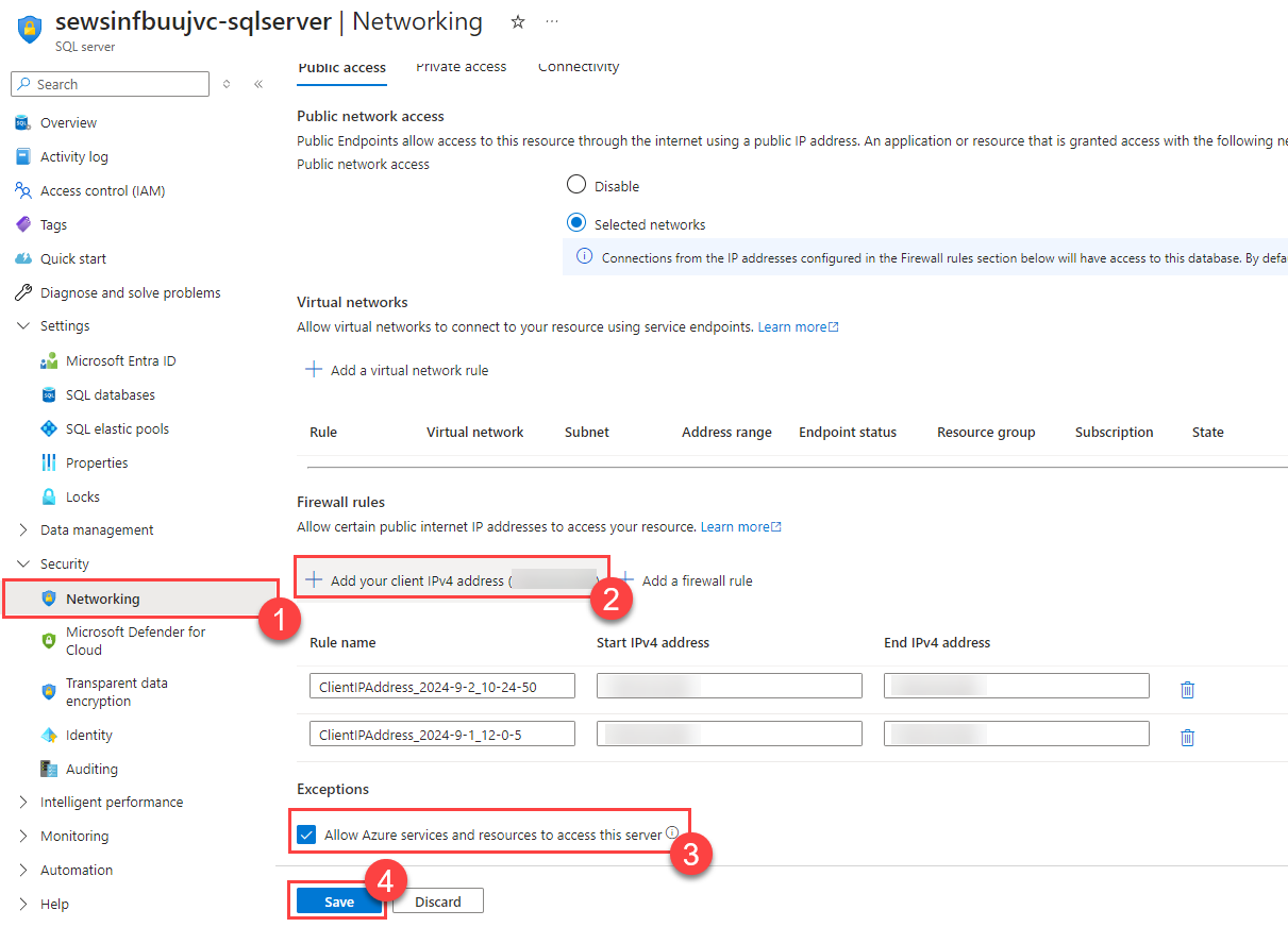 Allow your machine and Azure resources to connect to this Azure SQL Server.